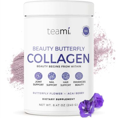 Teami Marine Collagen Powder for Women &amp; Men | Butterfly colageno hidrolizado for Women &amp; Men | Multi Collagen Peptides Powder for Skin, Hair, Nail &amp; Joint Support Delicious Taste | 10g per Serving