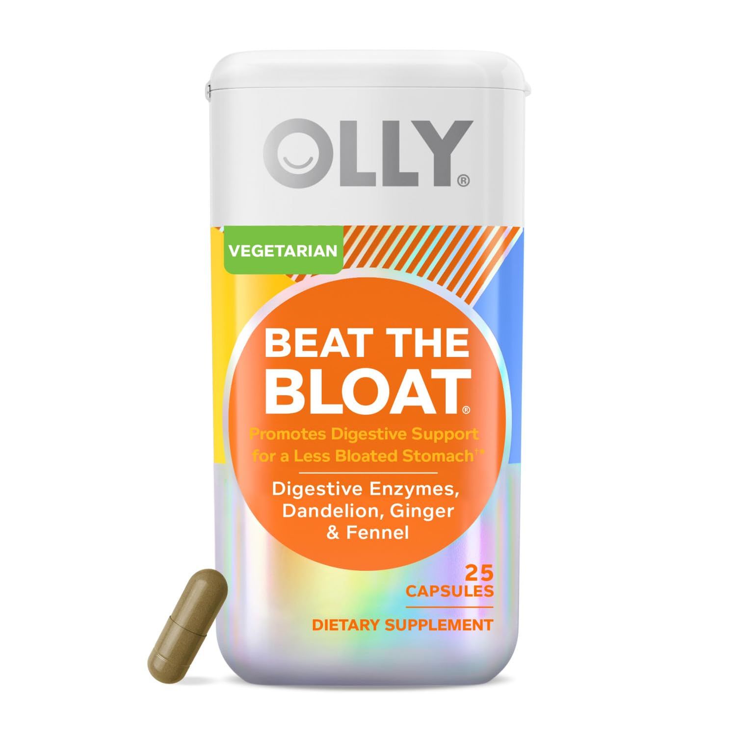 OLLY Beat The Bloat Capsules, Digestive Support Enzymes, Supplement for Women - 25 Count