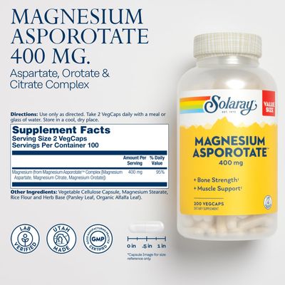 Solaray Magnesium Asporotate 400 mg, Chelated Magnesium Supplement for Bone Health, Muscle &amp; Nerve Function Support