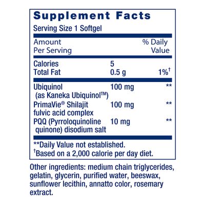 Life Extension Super Ubiquinol CoQ10 with PQQ, CoQ10, PQQ, shilajit, heart health, cellular energy support, 8x better absorption, gluten-free, 100 mg, 30 softgels