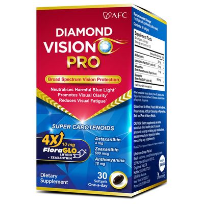 AFC Japan Diamond Vision PRO 4X - Vision Formula with Lutein 4X, Zeaxanthin, Astaxanthin &amp; Bilberry Extract for Strain, Fatigue, Blurry &amp; Poor Vision, Dryness, Vision Health, 30 Counts
