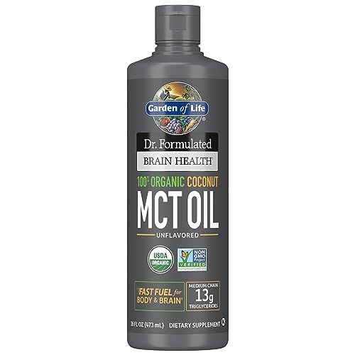Garden of Life Dr. Formulated Brain Health 100% Organic Coconut MCT Oil 16 fl oz Unflavored, 13g MCTs, Keto &amp; Paleo Diet Friendly Body &amp; Brain Fuel, Certified Non-GMO Vegan &amp; Gluten Free, Hexane-Free