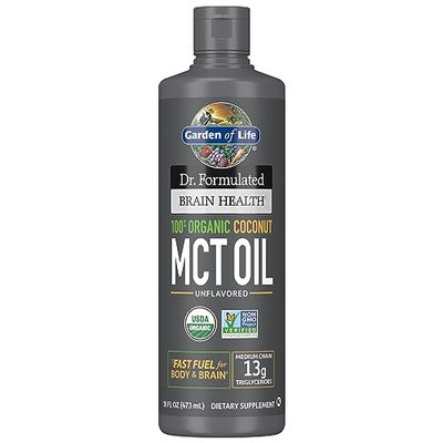 Garden of Life Dr. Formulated Brain Health 100% Organic Coconut MCT Oil 16 fl oz Unflavored, 13g MCTs, Keto &amp; Paleo Diet Friendly Body &amp; Brain Fuel, Certified Non-GMO Vegan &amp; Gluten Free, Hexane-Free