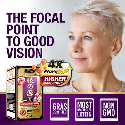 AFC Japan Ultimate Vision PRO - Eye Formula with FloraGLO Lutein 4X, Zeaxanthin, Bilberry Extract & Astaxanthin for Age-Related Eye Problem, Blurry & Poor Vision, Dry Eye, Macular Health, 30 Count