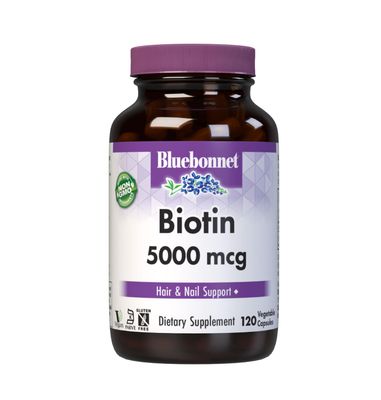 Bluebonnet Nutrition Biotin 5000 mcg, Hair &amp; Nail Support*, Non-GMO, Vegan, Kosher Certified, Gluten-Free, Soy-Free, Dairy-Free, 120 Vegetable Capsules, 120 Servings