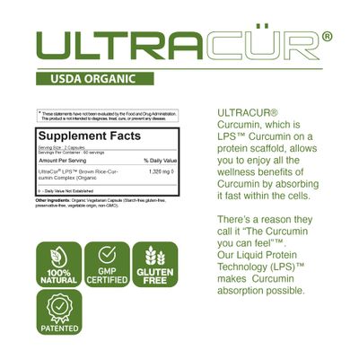 UltraCur Organic USDA Certified Turmeric Capsules - The Curcumin You Can Feel! - Turmeric Curcumin Supplement for Optimal Health and Joint Support (120 Count) - Organic Turmeric Supplement Capsules