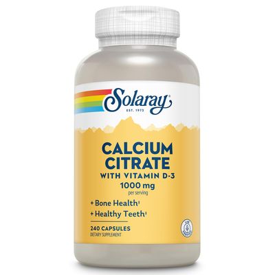 Solaray Calcium Citrate w/Vitamin D3 1000mg, Healthy Bones &amp; Teeth, Heart, Muscle &amp; Nerve Support, 60 Serv, 240 VegCaps