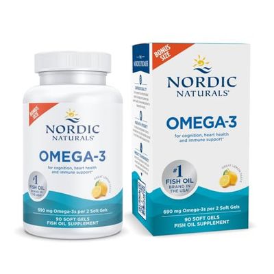 Nordic Naturals Omega-3, Lemon Flavor - 90 Soft Gels - 690 mg Omega-3 - Fish Oil - EPA &amp; DHA - Immune Support, Brain &amp; Heart Health, Optimal Wellness - Non-GMO - 45 Servings