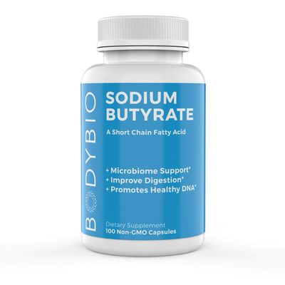 BodyBio Gut Health Supplement 100 Caps - Butyrate + Sodium | The Ultimate Postbiotic | No Bloating | No Gas | Great Poops | Supports Healthy Digestion | Leaky Gut Repair | No Additives