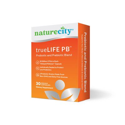 NatureCity True-Life-PB Shelf Stable Blend Prebiotics and Probiotics for Women and Men - Digestive Gut Health Supplements for Women and Men - Dairy Free - (30 Veggie Capsules)