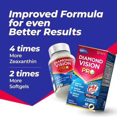 AFC Japan Diamond Vision PRO 4X - Vision Formula with Lutein 4X, Zeaxanthin, Astaxanthin & Bilberry Extract for Strain, Fatigue, Blurry & Poor Vision, Dryness, Vision Health, 30 Counts