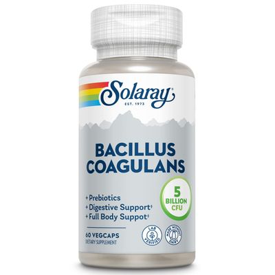 Solaray Bacillus Coagulans Probiotic, Shelf Stable | Full Body Support | 5 Bill. CFUs &amp; Prebiotics, 60 VegCaps, 30 Serv.