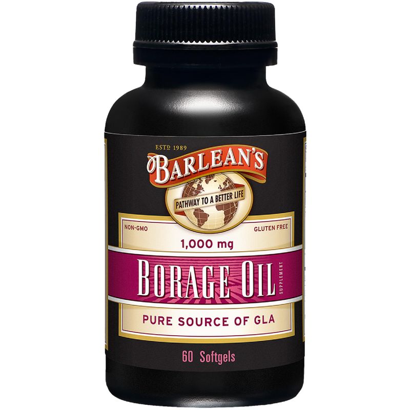 Barlean's Borage Oil Capsules, 1000mg Cold Pressed Pure Borage Seed Oil GLA Supplement, Omega 6 for Healthy Skin Joints and Bones and Brain Function, Non-GMO and PA Safe, 60 Count