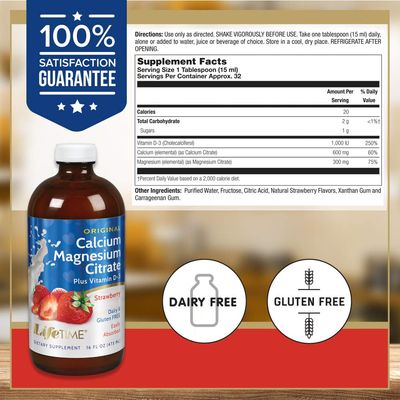 LifeTime Vitamins - Liquid Calcium Magnesium Citrate Natural Strawberry Flavor - 16 fl. oz.