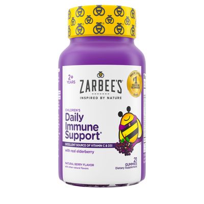Zarbee&#39;s Elderberry Gummies for Kids with Vitamin C; Zinc &amp; Elderberry; Daily Childrens Immune Support Vitamins Gummy for Children Ages 2 and Up; Natural Berry Flavor; 21 Count