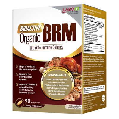 LABO Nutrition Bioactive Organic BRM - Advanced Immune Support &amp; Maintain Natural Killer Cell Activity; 6 Therapeutic Mushrooms Lingzhi, Yunzhi, Maitake, Shiitake, Agaricus Blazei Murill &amp; Cordyceps