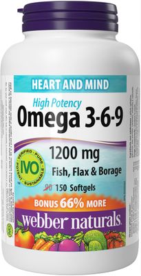 Webber Naturals Omega 3-6-9 Flaxseed, Fish &amp; Borage Oils 1200 mg, 150 softgels