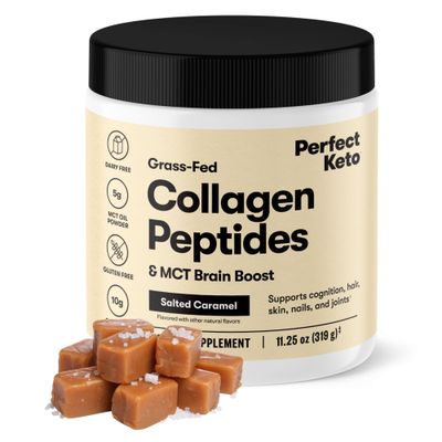 Perfect Keto Collagen Peptides Protein Powder with MCT Oil, Hydrolyzed Collagen, Type I &amp; III Supplement, Gluten Free Grass Fed, Low Carb, Keto Coffee Creamer, Collagen for Women &amp; Men, Salted Caramel