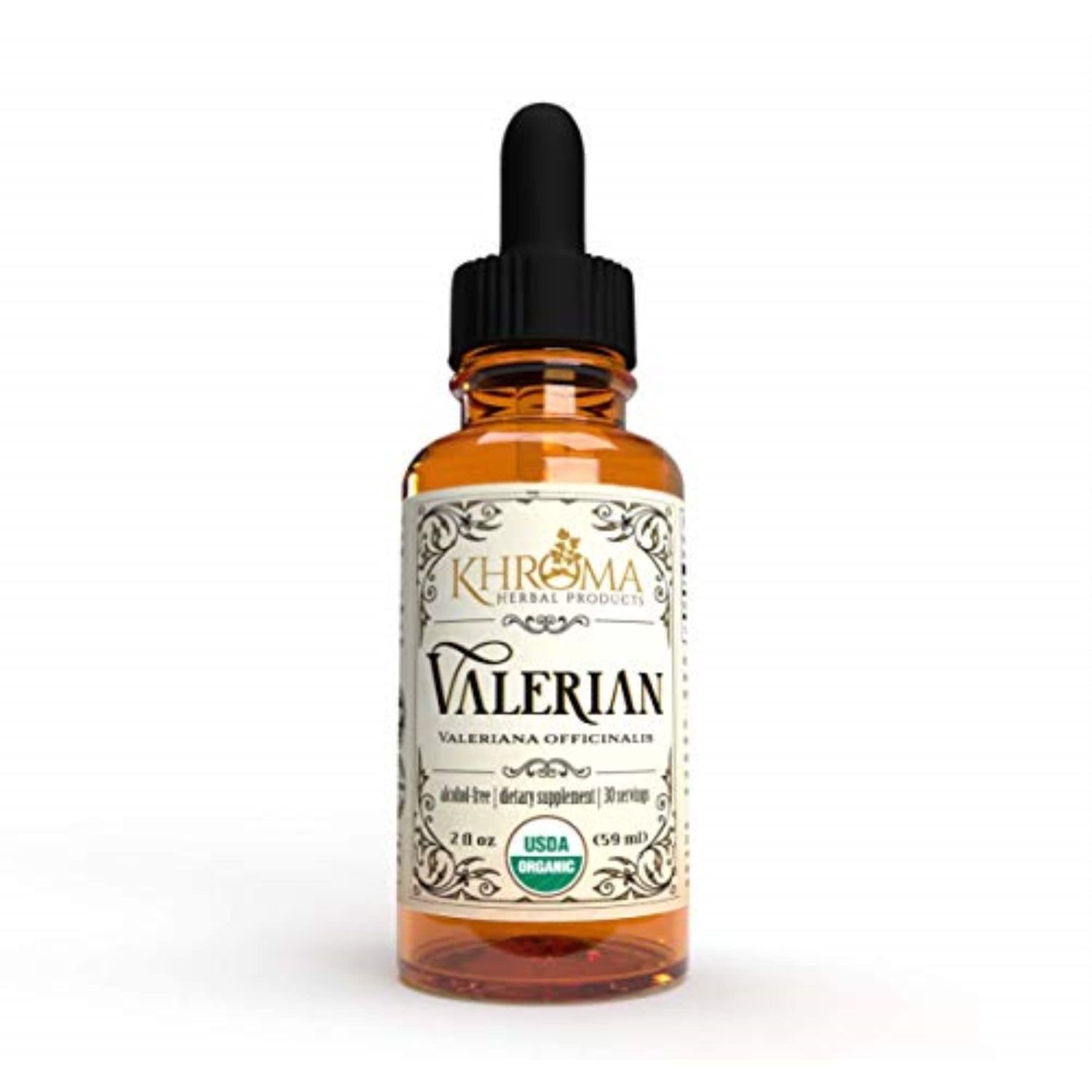 Khroma Herbal Products Organic Valerian Root - 2 oz Liquid in a Glass Bottle - 30 Maximum Strength Servings