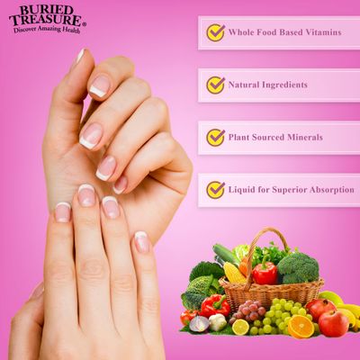 Buried Treasure Hair, Skin and Nails with MSM Biotin Aloe Vera plus Vitamins and Minerals in a High Potency Liquid Whole Food Complex for Fuller Hair, Stronger Nails and Clearer Skin 16 oz