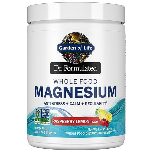 Garden of Life Whole Food Magnesium Powder, Raspberry Lemon - Vegan, Gluten &amp; Sugar Free Supplement with Probiotics for Calm &amp; Regularity