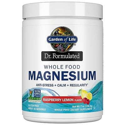 Garden of Life Whole Food Magnesium Powder, Raspberry Lemon - Vegan, Gluten &amp; Sugar Free Supplement with Probiotics for Calm &amp; Regularity