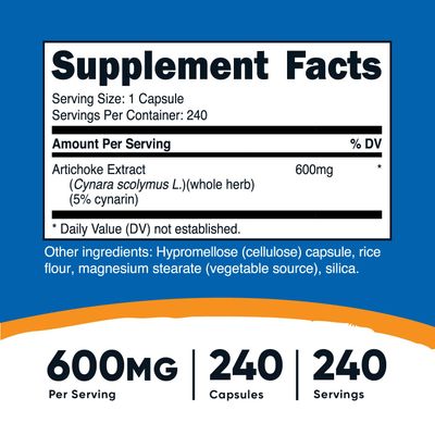 Nutricost Artichoke Extract 600mg, 240 Vegetarian Capsules - Gluten Free, Non-GMO