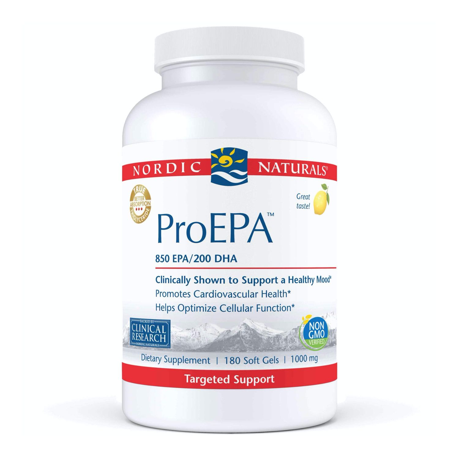 Nordic Naturals ProEPA, Lemon - 180 Soft Gels - 1210 mg Omega-3 - High-Intensity EPA Formula for Healthy Mood, Heart Health &amp; Cellular Function - Non-GMO - 90 Servings