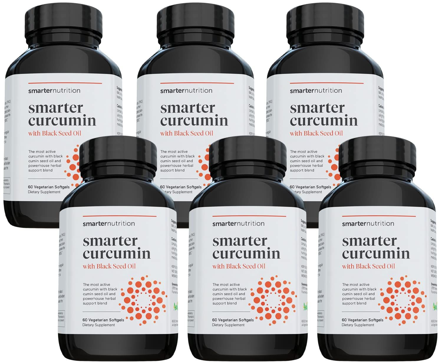 Smarter Nutrition Curcumin Turmeric Softgels - Absorbable &amp; Bioavailable, Curcumin Standardized to 95% with Black Seed Oil &amp; Ginger for Joint &amp; Immune Health - 6 Bottles (60 Each) [6-Month Supply]
