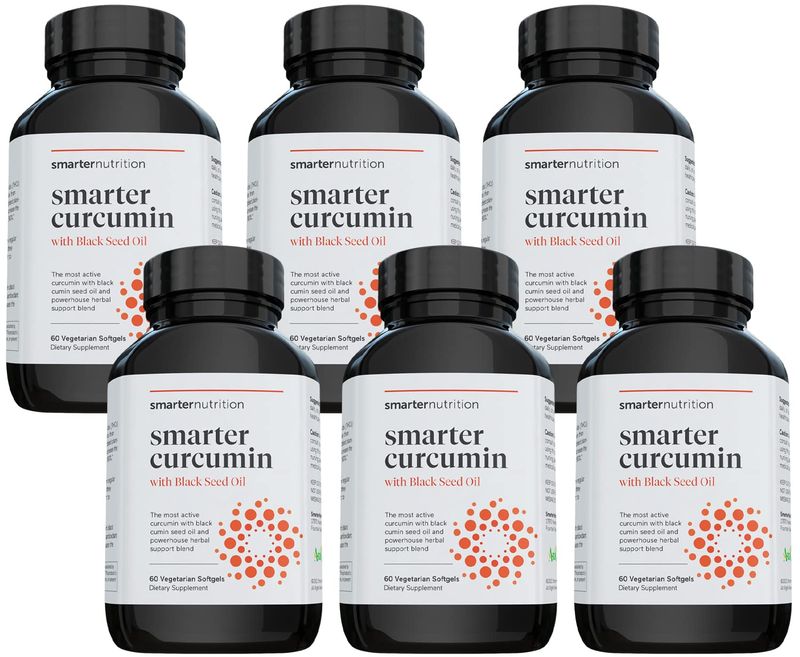 Smarter Nutrition Curcumin Turmeric Softgels - Absorbable &amp; Bioavailable, Curcumin Standardized to 95% with Black Seed Oil &amp; Ginger for Joint &amp; Immune Health - 6 Bottles (60 Each) [6-Month Supply]
