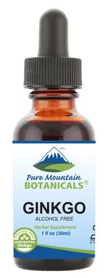 Pure Mountain Botanicals Gingko Biloba Liquid Extract Drops - Alcohol Free Tincture of Wild Harvest Ginkgo Biloba Leaf Supplement
