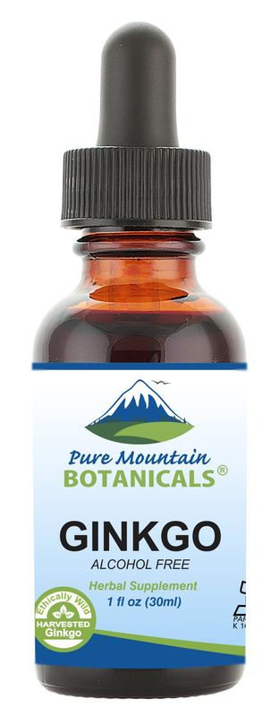 Pure Mountain Botanicals Gingko Biloba Liquid Extract Drops - Alcohol Free Tincture of Wild Harvest Ginkgo Biloba Leaf Supplement