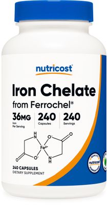 Nutricost Chelated Iron, As Ferrochel, 36mg, 240 Capsules