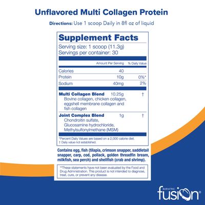 Bariatric Fusion Unflavored Multi Collagen Protein Powder | Hydrolyzed Collagen Peptides Powder Plus Joint Support Complex of MSM and Glucosamine | Type 2 | Dairy, Gluten & Soy Free | 30 Servings