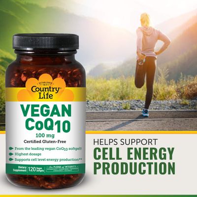 Country Life Simply CoQ10, Supports Heart Function, 100mg, 120 Softgels, Certified Gluten Free, Certified Vegan
