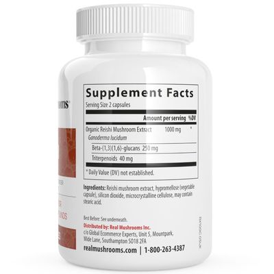 Real Mushrooms Reishi Capsules - Organic Mushroom Extract Supplement with Potent Red Reishi Mushroom for Longevity, Mood, Sleep, & Immune Support - Vegan Mushroom Supplement, Non-GMO, 200 Caps