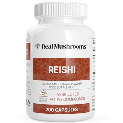 Real Mushrooms Reishi Capsules - Organic Mushroom Extract Supplement with Potent Red Reishi Mushroom for Longevity, Mood, Sleep, &amp; Immune Support - Vegan Mushroom Supplement, Non-GMO, 200 Caps