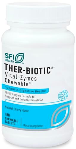 Klaire Labs SFI Health Vital-Zymes Chewable Digestive Enzymes for Adults &amp; Kids - Enzymes for Digestion - Cherry-Flavored - May Help Reduce Occasional Gas, Bloating &amp; Indigestion (180 Chewables)