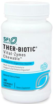 Klaire Labs SFI Health Vital-Zymes Chewable Digestive Enzymes for Adults &amp; Kids - Enzymes for Digestion - Cherry-Flavored - May Help Reduce Occasional Gas, Bloating &amp; Indigestion (180 Chewables)