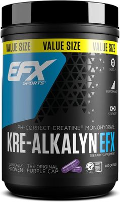 EFX Sports Kre-Alkalyn EFX | pH Correct Creatine Monohydrate Pill Supplement | Strength, Muscle Growth &amp; Performance | 200 Servings, 400 Capsules