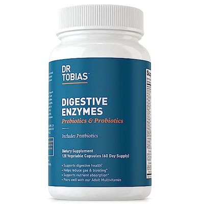 Dr. Tobias Digestive Enzymes with Probiotics, Prebiotics and Postbiotics Bromelain, Amylase, Lipase, for Better Digestion &amp; Immune Function, 120 Capsules 60 Servings (2 Daily)
