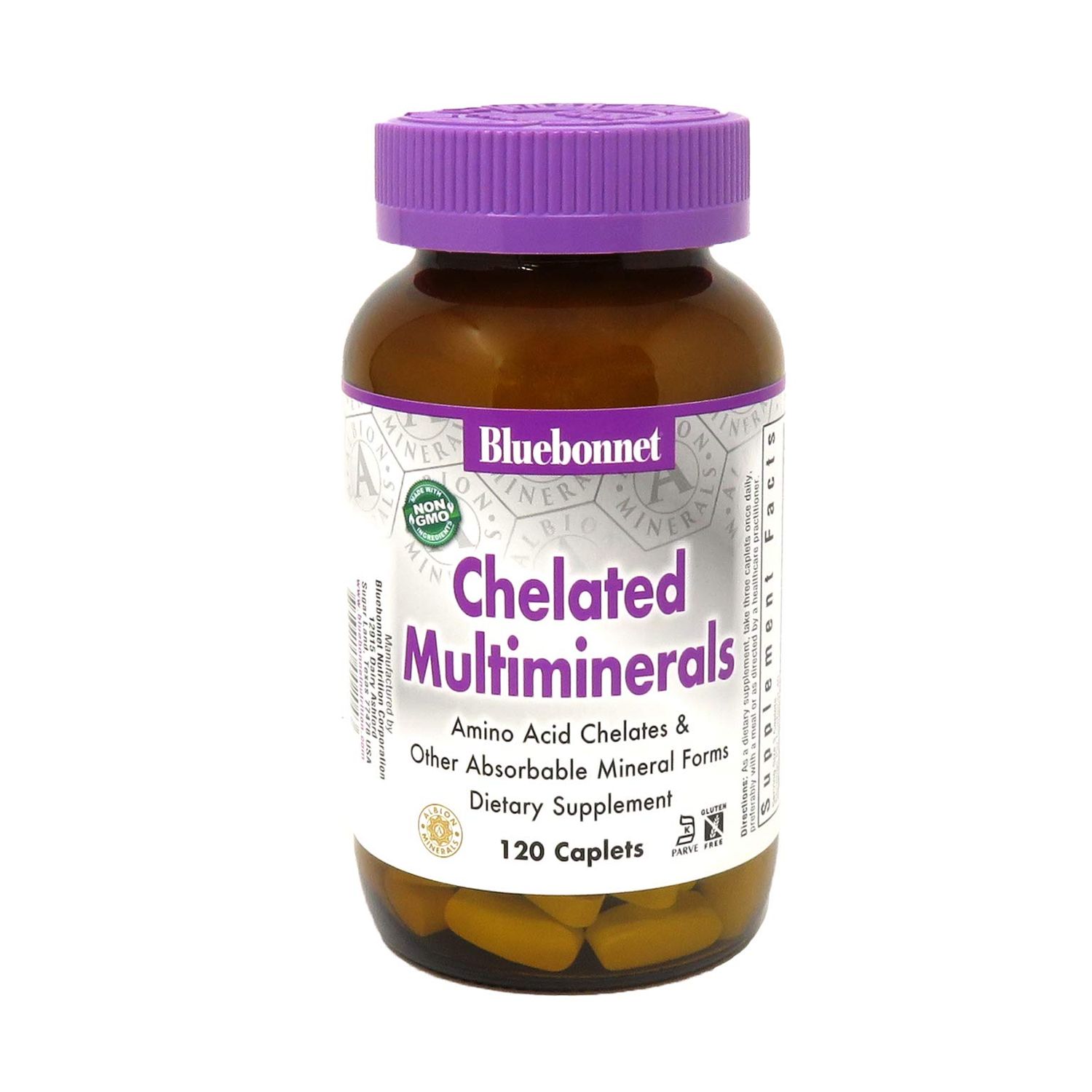 Bluebonnet Nutrition High Potency Chelated Multiminerals, Albion Chelated Minerals, Soy-Free, Gluten-Free, Non-GMO, Kosher Certified, Dairy-Free, 120 Caplets, 40 Servings