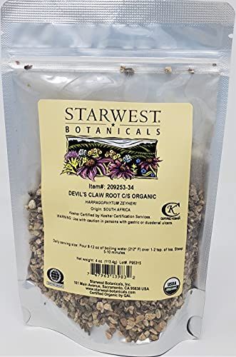 Starwest Botanicals Organic Devil&#39;s Claw Root Cut &amp; Sifted, 4 Ounces