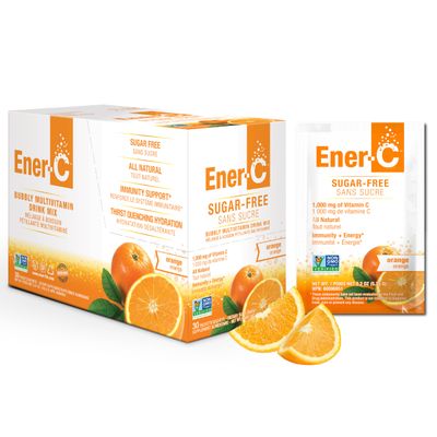 Ener-C Sugar Free Energy Orange Multivitamin Drink Mix Vitamin C 1000mg &amp; Electrolytes - Natural Immunity Support with Real Fruit Juice Powders Non-GMO Vegan &amp; Gluten Free - 30 Count