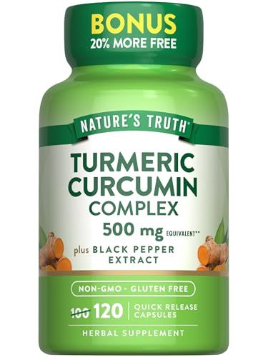 Nature&#39;s Truth Turmeric Curcumin 500mg | 120 Capsules | with Black Pepper Extract | Non-GMO and Gluten Free Supplement