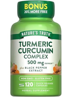 Nature&#39;s Truth Turmeric Curcumin 500mg | 120 Capsules | with Black Pepper Extract | Non-GMO and Gluten Free Supplement