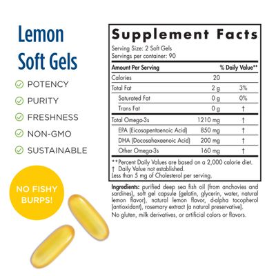 Nordic Naturals ProEPA, Lemon - 180 Soft Gels - 1210 mg Omega-3 - High-Intensity EPA Formula for Healthy Mood, Heart Health &amp; Cellular Function - Non-GMO - 90 Servings