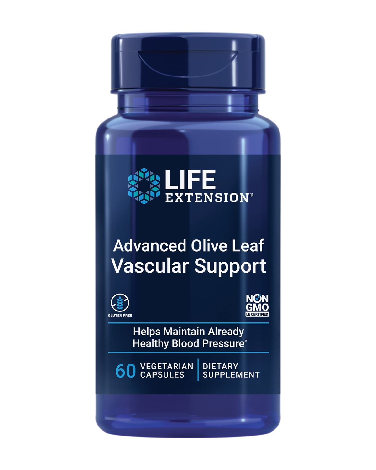 Life Extension Advanced Olive Leaf Vascular Support Promotes Cardiovascular &amp; Circulatory Health - Gluten-Free, Non-GMO, Vegetarian - 60 Vegetarian Capsules