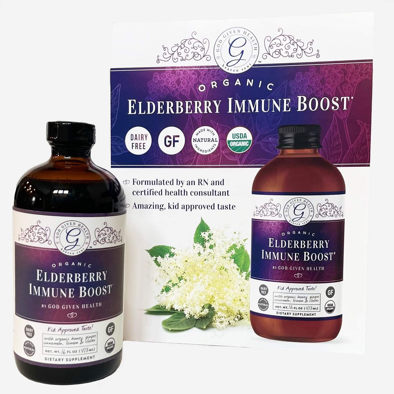 God Given Health Elderberry Immune Boost - 16oz - Pure Elderberry Syrup for Immune Support - Organic, Non-GMO, Gluten-Free