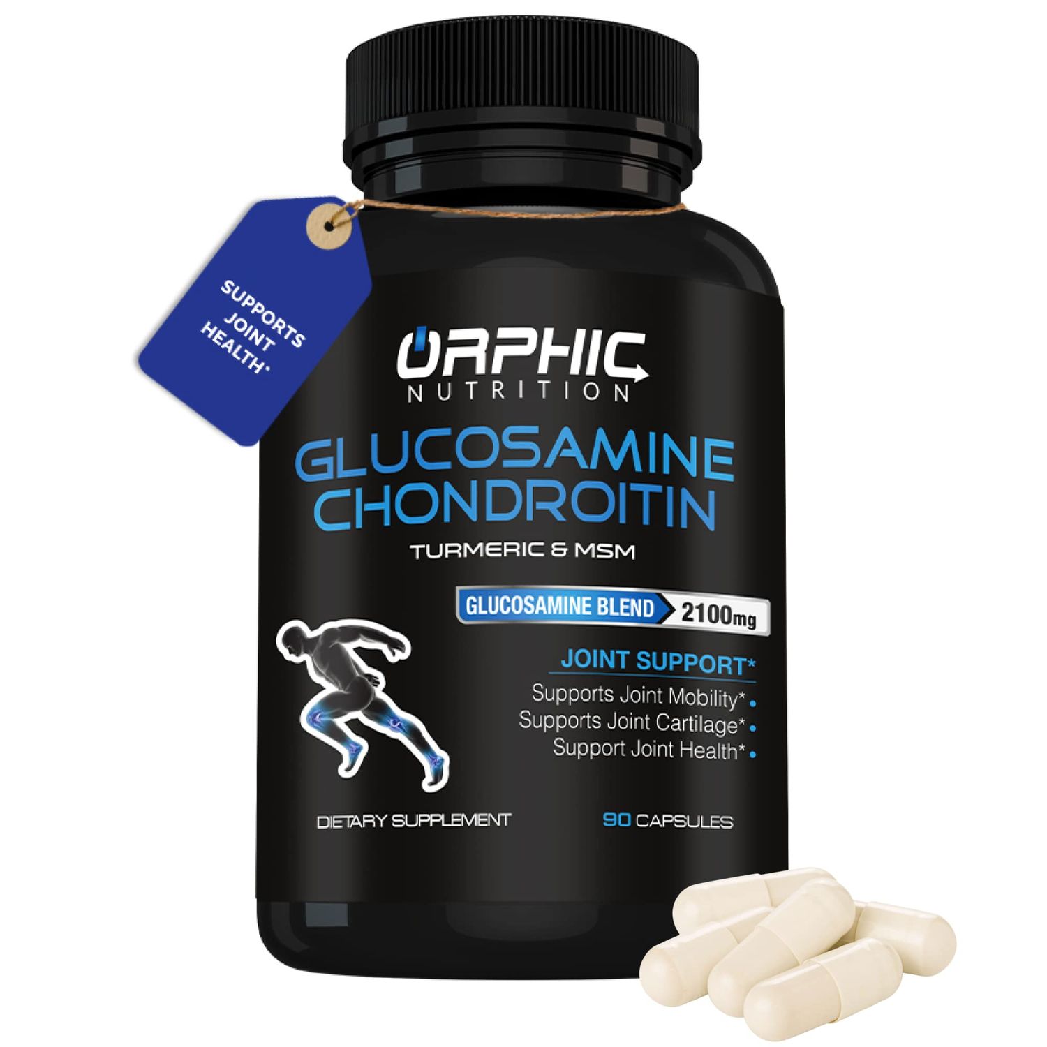 ORPHIC NUTRITION Glucosamine Chondroiting MSM 2100MG (90 Caps) - Joint Support Supplement for Men &amp; Women* - Supports Joint Cartilage &amp; Mobility